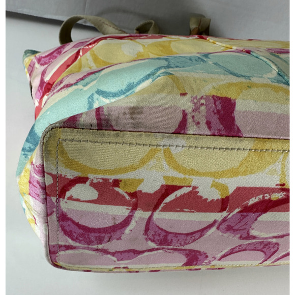 Coach Hampton Watercolor Scribble Handbag Tote Striped Shoulder Bag Purse 11756 - Picture 11 of 16